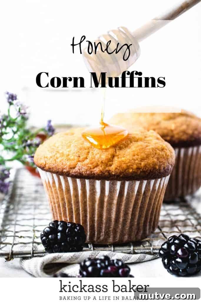 Homemade Honey Corn Muffins Recipe 12 Honey Corn Muffins | kickassbaker.com pin for Pinterest with text overlay