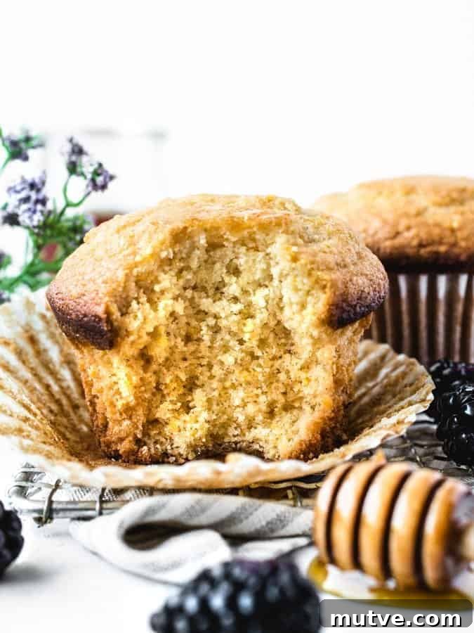 Homemade Honey Corn Muffins Recipe 5 Honey Corn Muffins with bite taken out