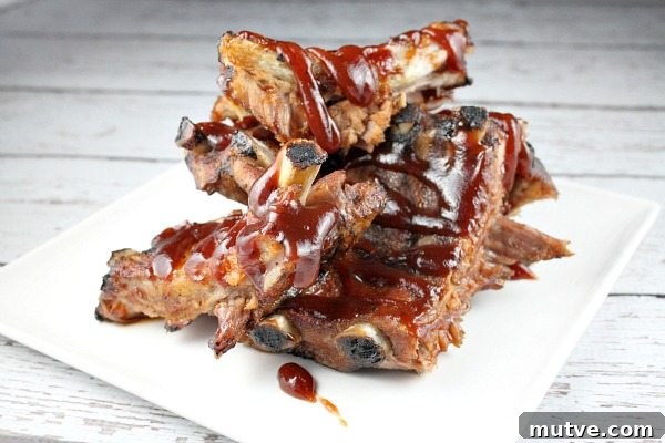 Ribs in the Oven barbecued ribs on a white plate