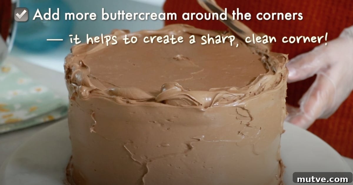 How to Frost a Cake: Step-by-Step for Smooth Icing 15 adding more buttercream on corner edges of the whole cake to frost a cake