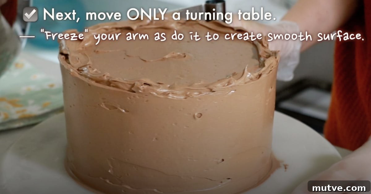 How to Frost a Cake: Step-by-Step for Smooth Icing 17 how to move a turning table and arm to frost a cake