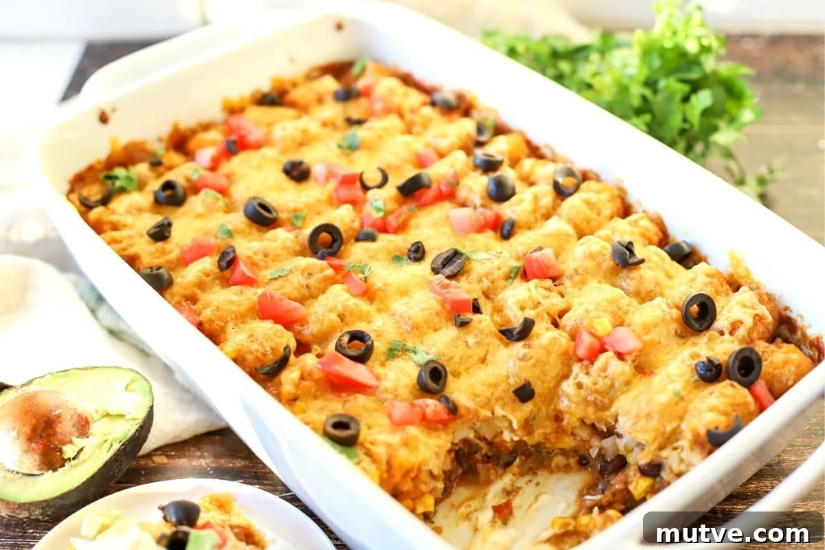 tater tot taco casserole in a dish