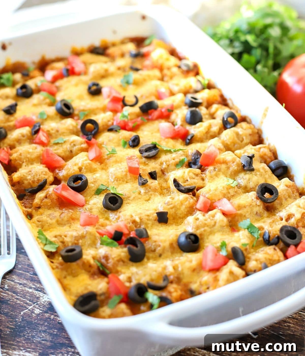 tater tot taco bake in a dish