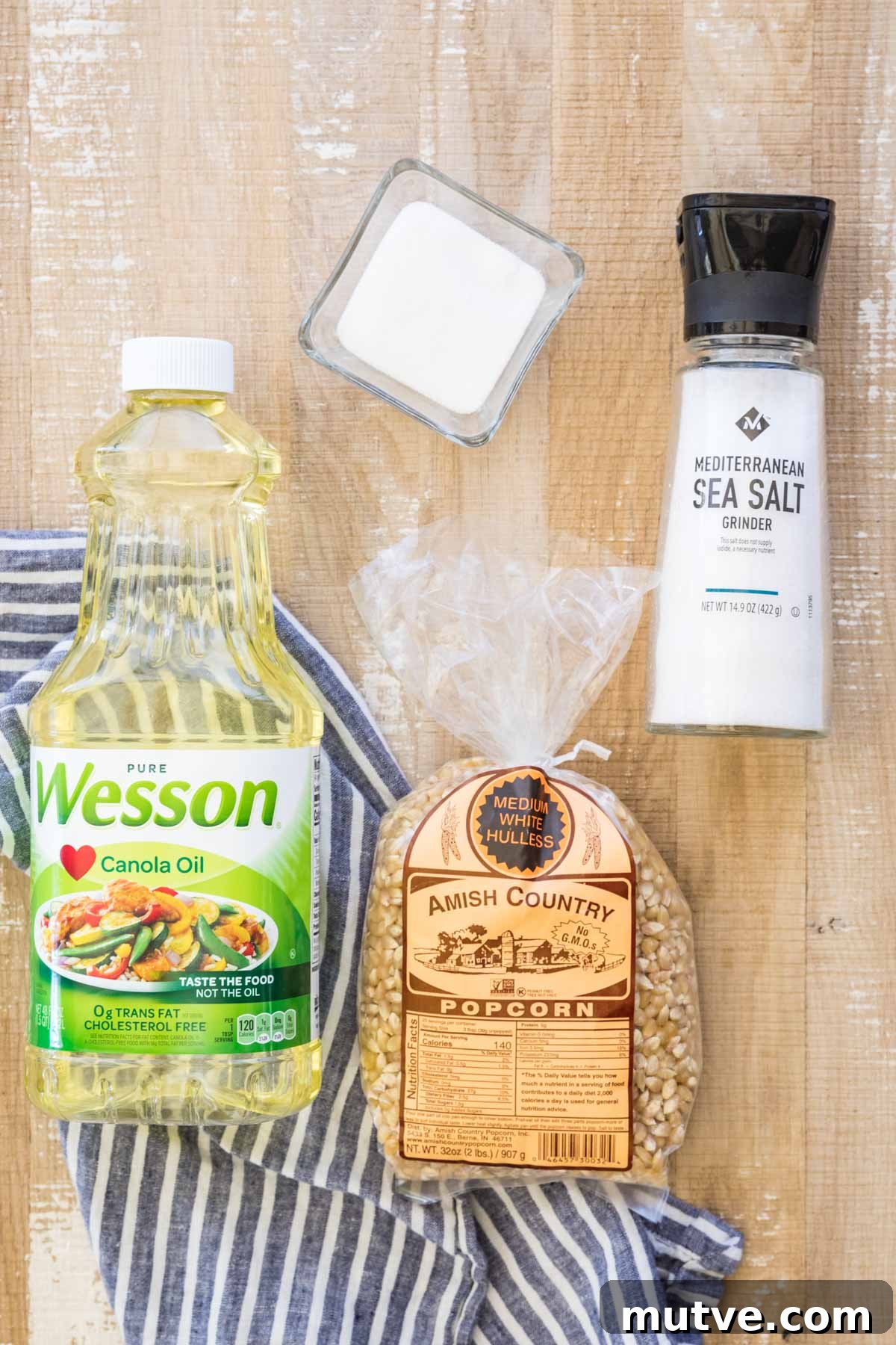 overhead view of kettle corn ingredients