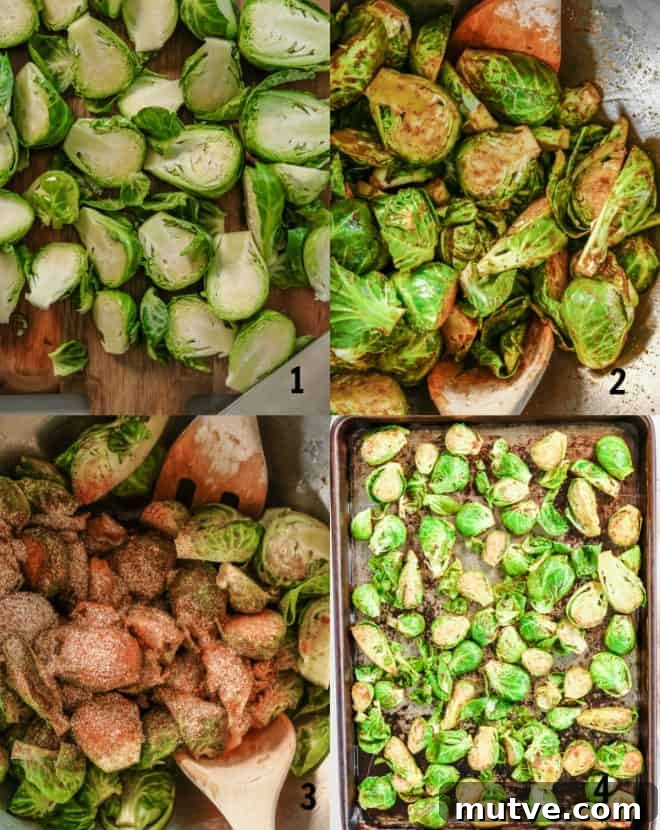 Crispy Roasted Brussels Sprouts with Balsamic Glaze 4 mixing together ingredients for roasted brussels sprouts