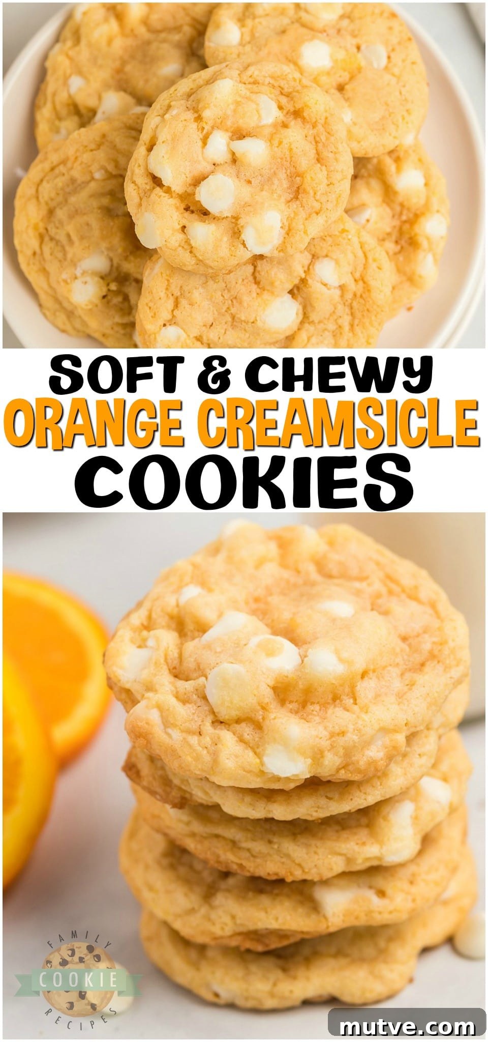 Orange Creamsicle Cookie Recipe: Creamy Orange Vanilla Cookies 8 Orange Creamsicle Cookies are creamsicles in cookie form! Soft & chewy cookies with bright orange flavor and sweet white chocolate chips.