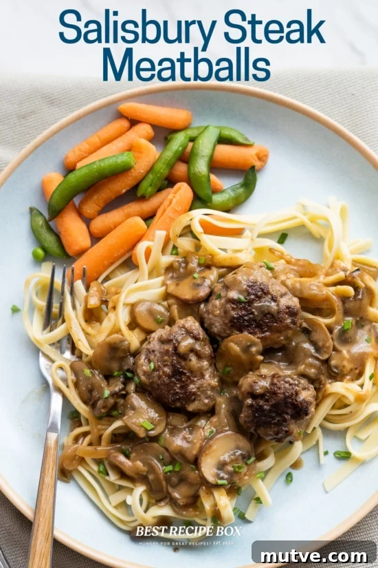 plated salisbury steak meatballs with veggies 