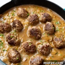 salisbury steak meatballs in pan