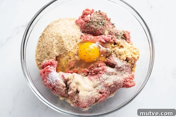Salisbury Steak Meatball ingredients in a bowl