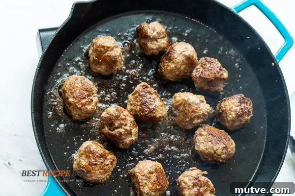 browning meatballs in skillet