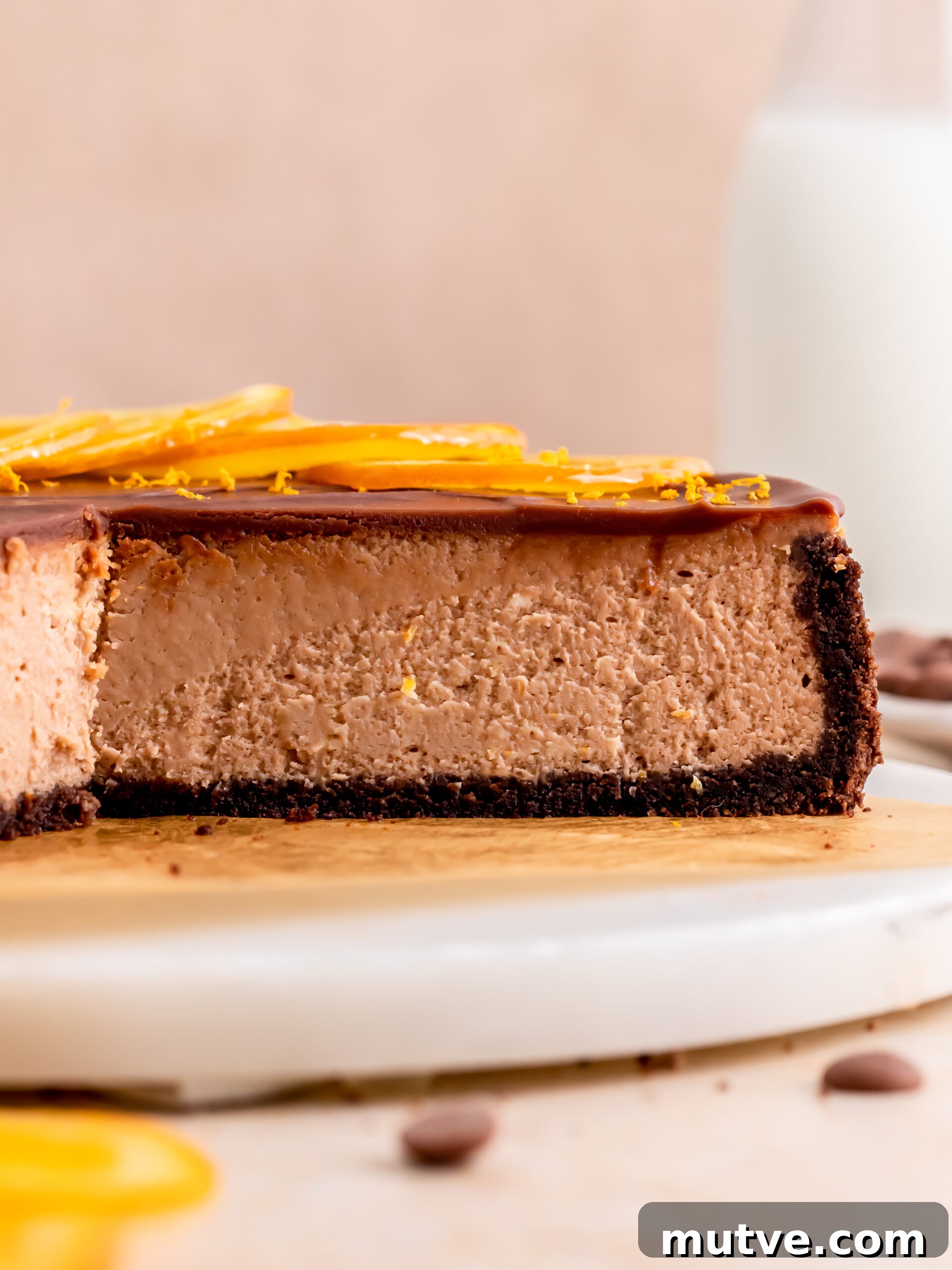 Zesty Chocolate Orange Cheesecake Recipe 10 Cheesecake slice close-up