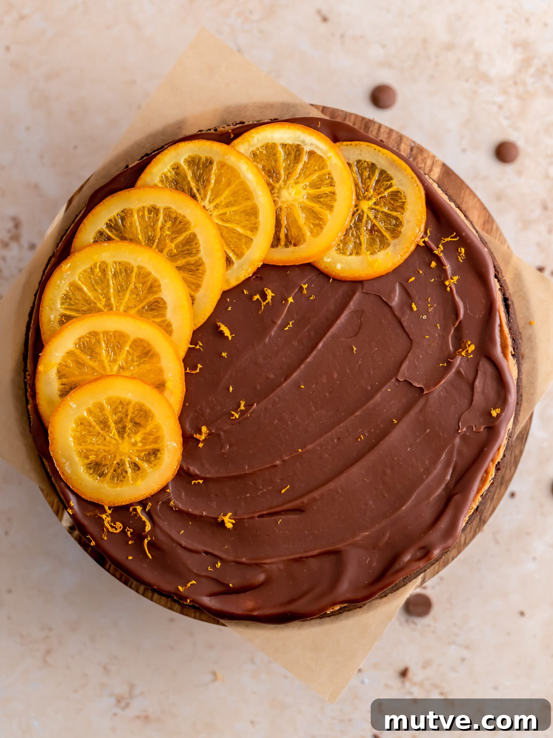 Zesty Chocolate Orange Cheesecake Recipe 9 Ganache spread on cheesecake