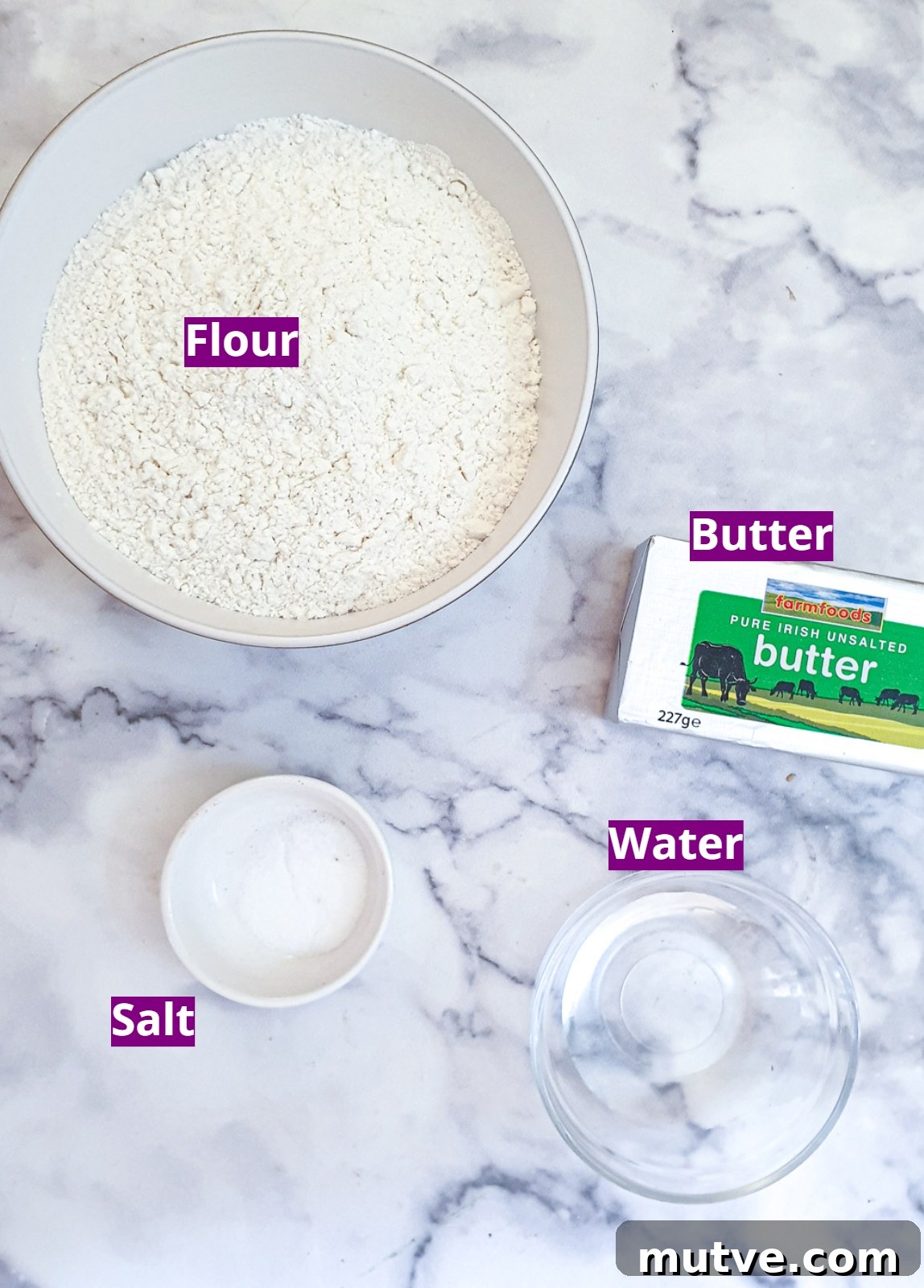 Ingredients needed to make the pastry.