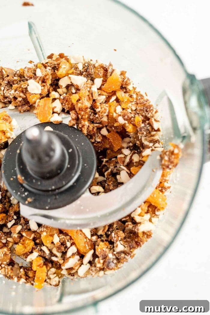 Homemade Apricot Muesli Granola Bars 5 Apricots, dates and almonds blended in a food processor.