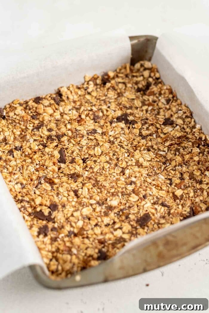 Homemade Apricot Muesli Granola Bars 9 A loaf pan of granola bars.