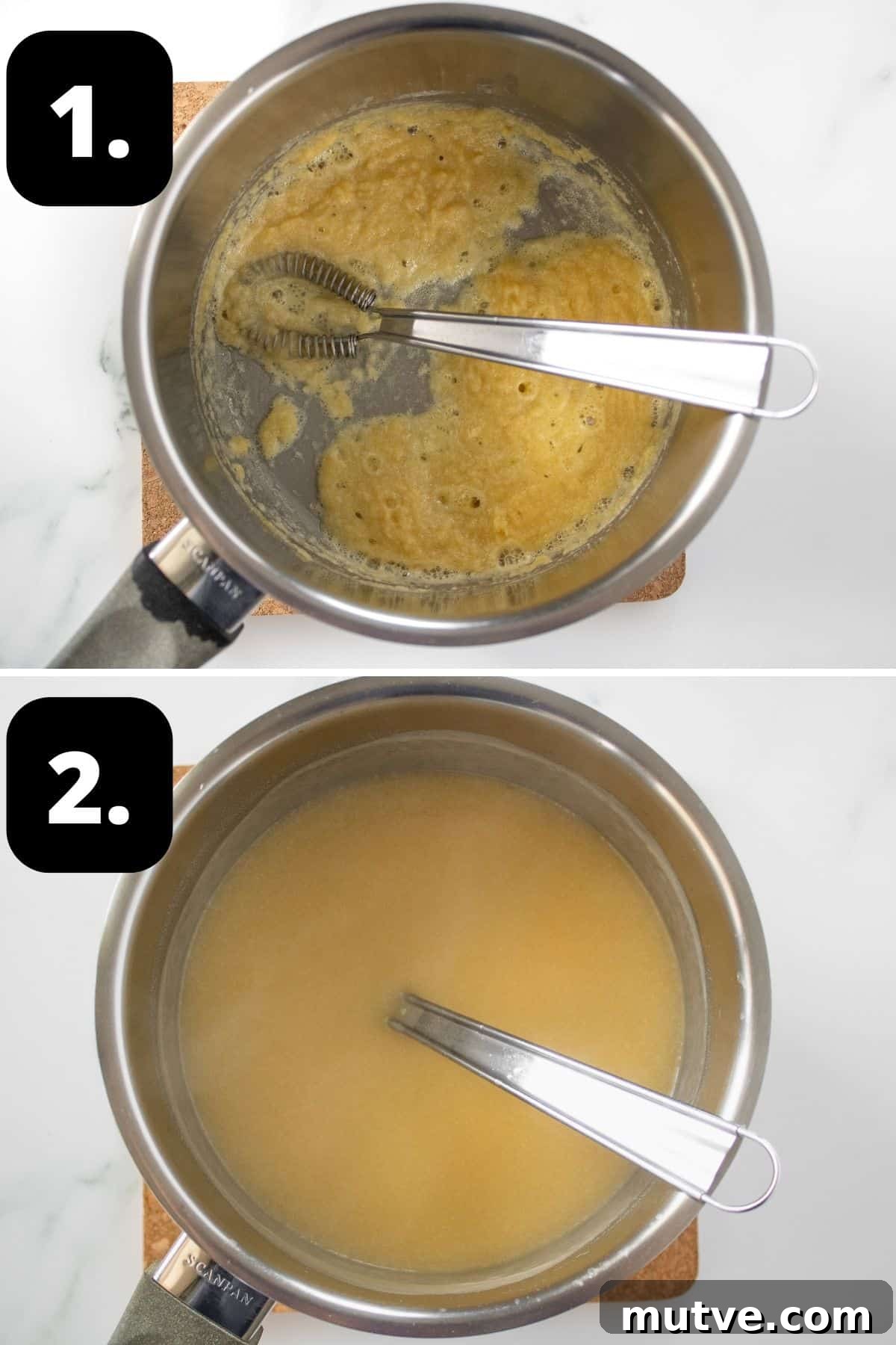 3-Ingredient Chicken Gravy Without Pan Drippings 4 Steps 1-2 of preparing this recipe: cooking the butter and flour in a saucepan and whisking in the stock.