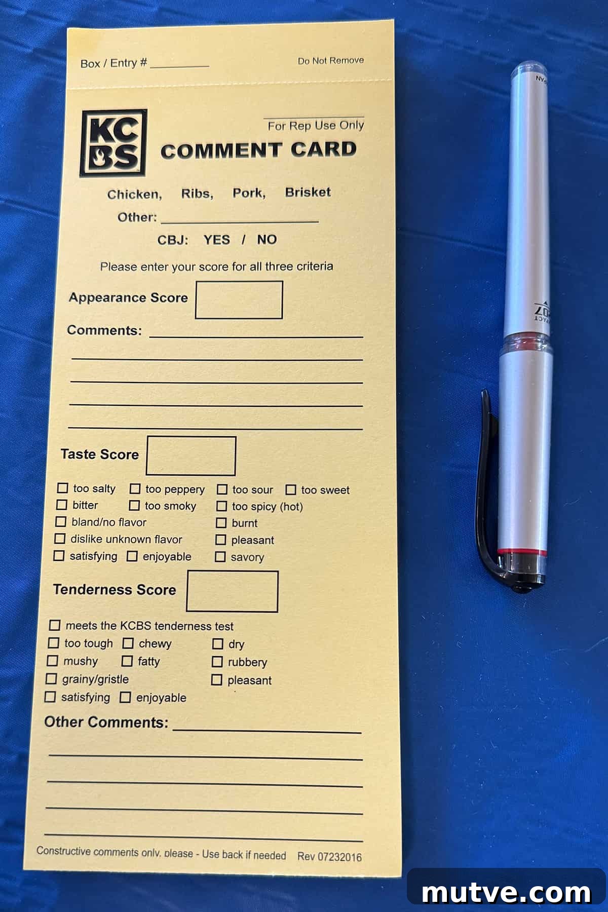 How to Smoke a Competition Pork Butt to Win Contests 8 KCBS Comment Card.