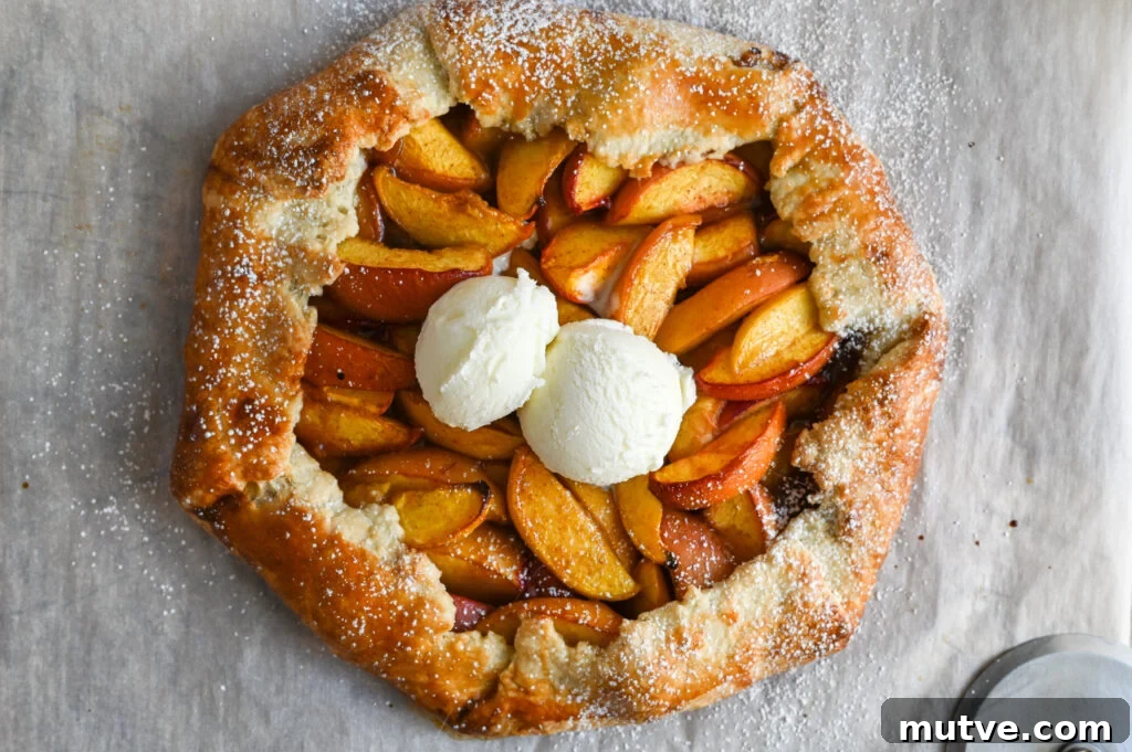 Rustic Peach Galette Recipe with Honey and Almonds 14 Peach galette is an easy and delicious summer dessert.