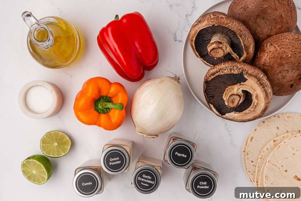 How to Make Portobello Mushroom Fajitas with Peppers and Onions 4 ingredients needed to make portobello mushroom fajitas