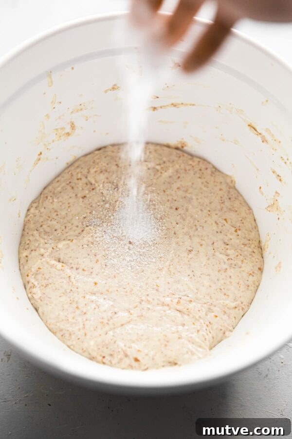 Artisan Sourdough Bread Recipe for Crispy Crust 6 Adding Salt to Sourdough Dough
