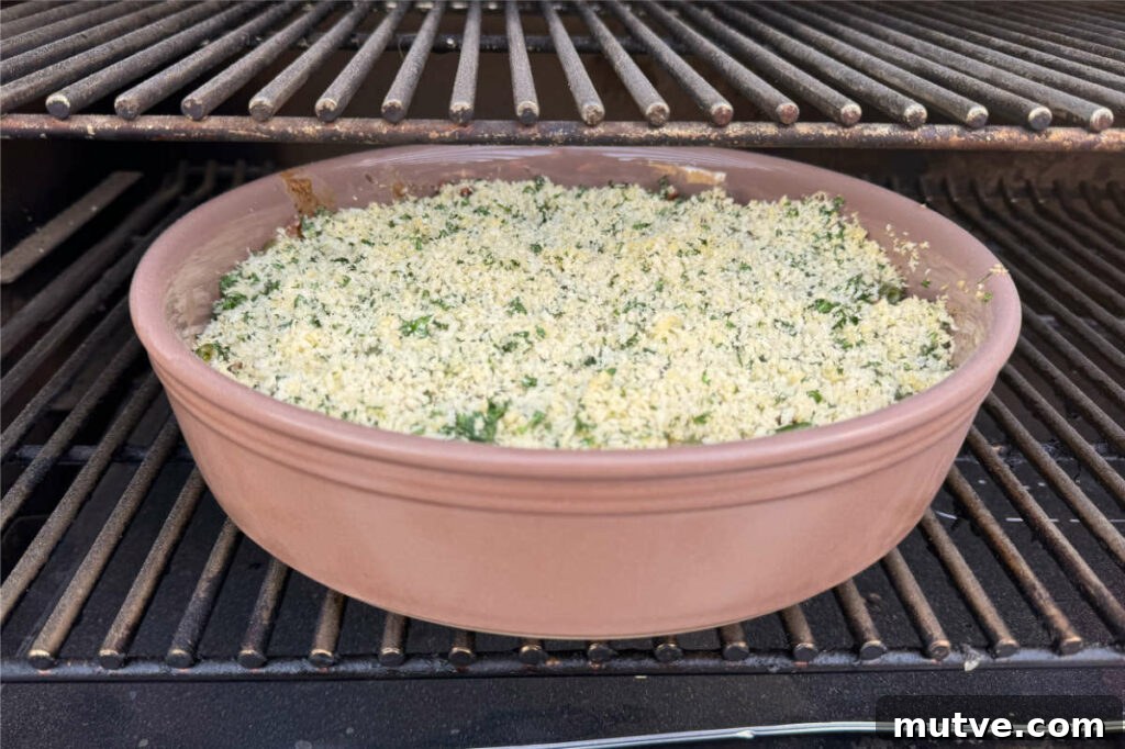 Smoking green bean casserole on the pellet grill smoker.