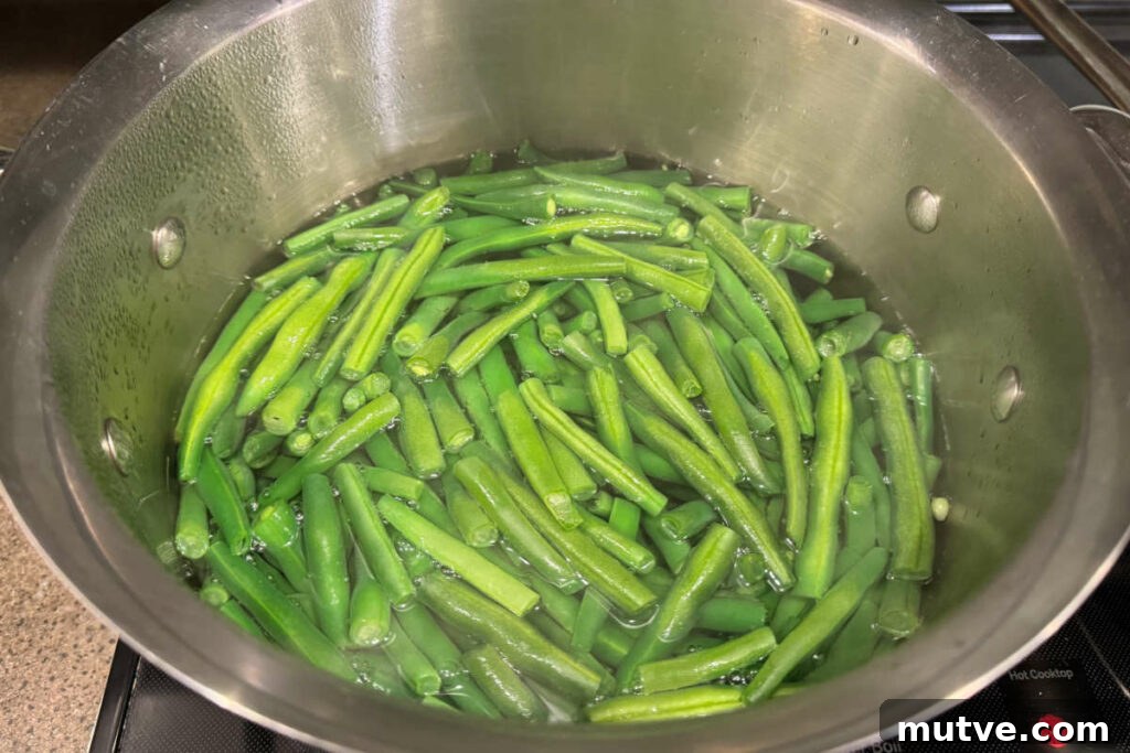 Blanching green beans.