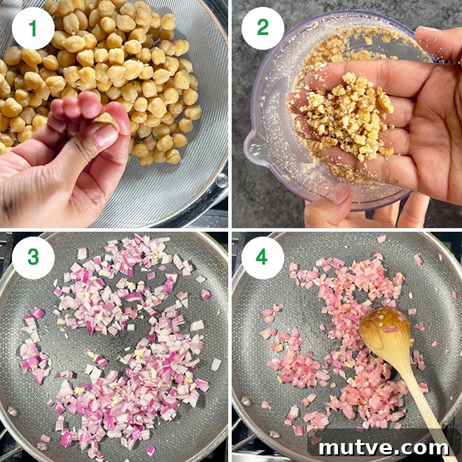 step by step picture collage of making chickpea burger