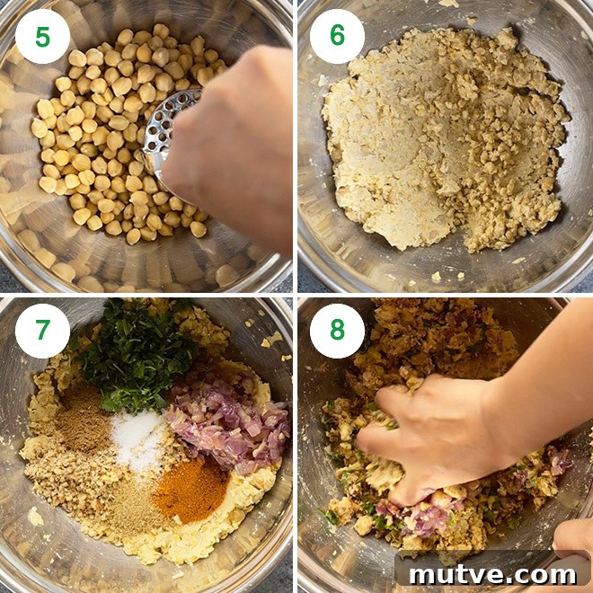 step by step picture collage of making chickpea burger