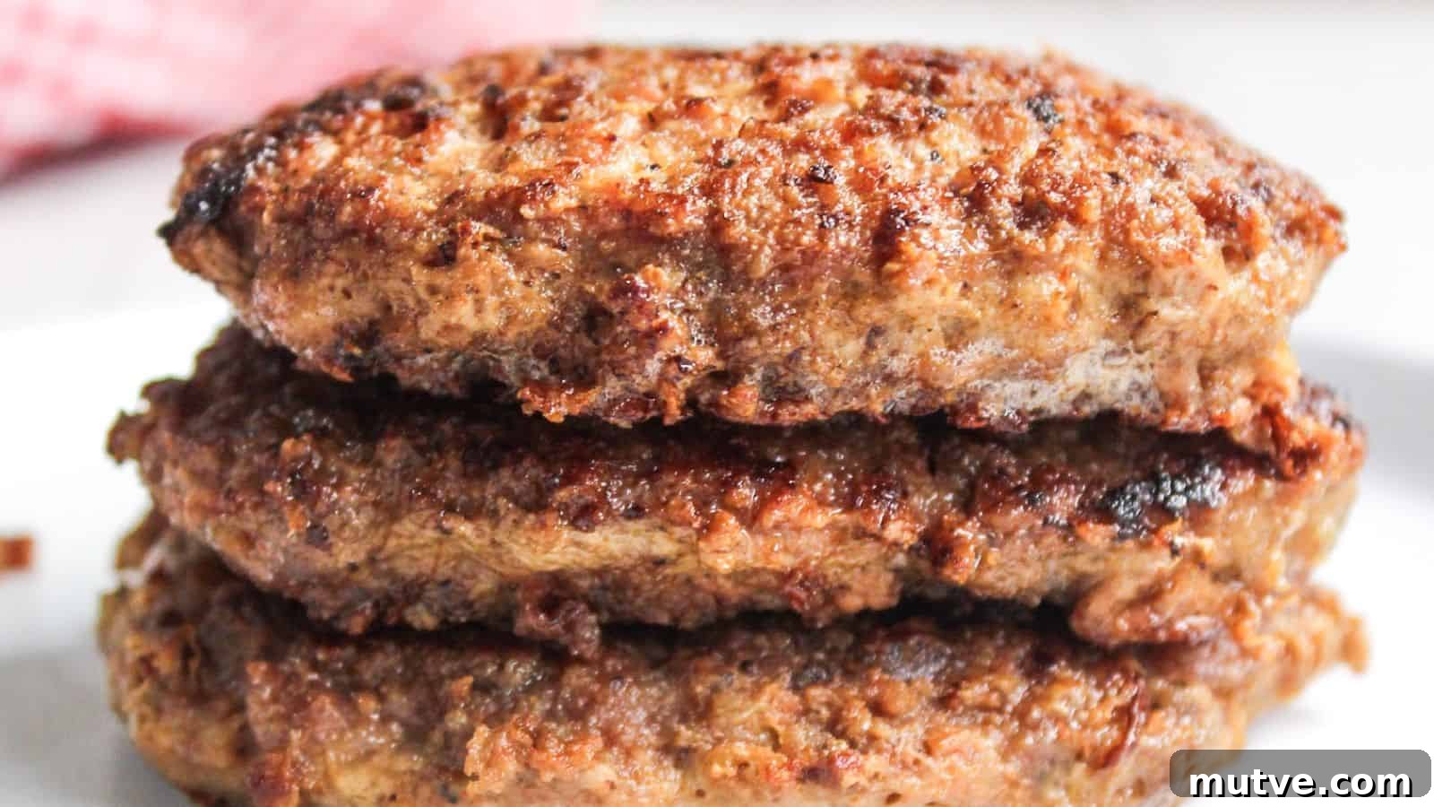 40 End-of-Summer Cookout Recipes to Celebrate Summer's Finale 16 Close-up of grilled pork burger patties stacked on a white plate.