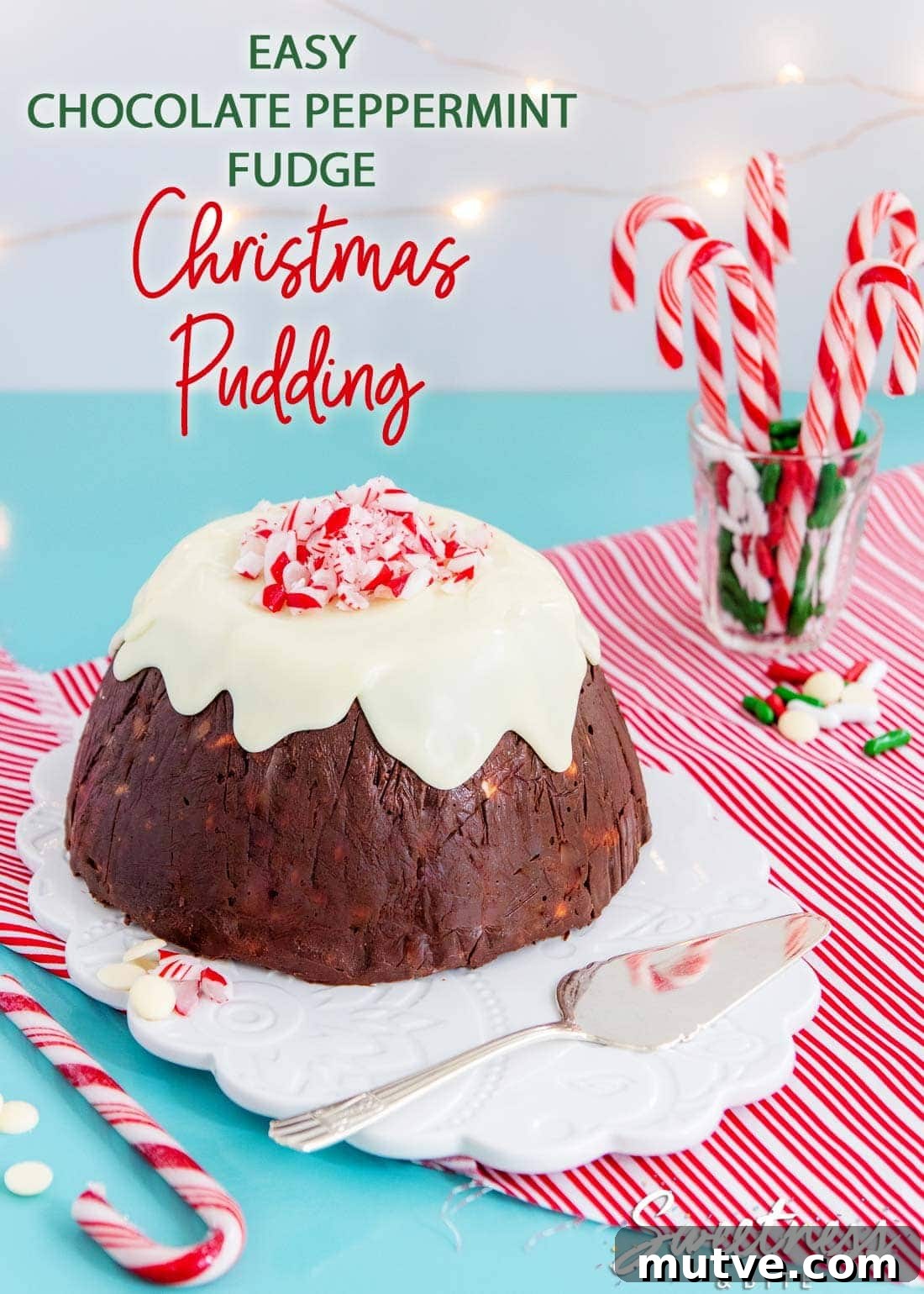 Chocolate Peppermint Fudge Christmas Pudding is a fun and easy twist on a traditional festive treat.