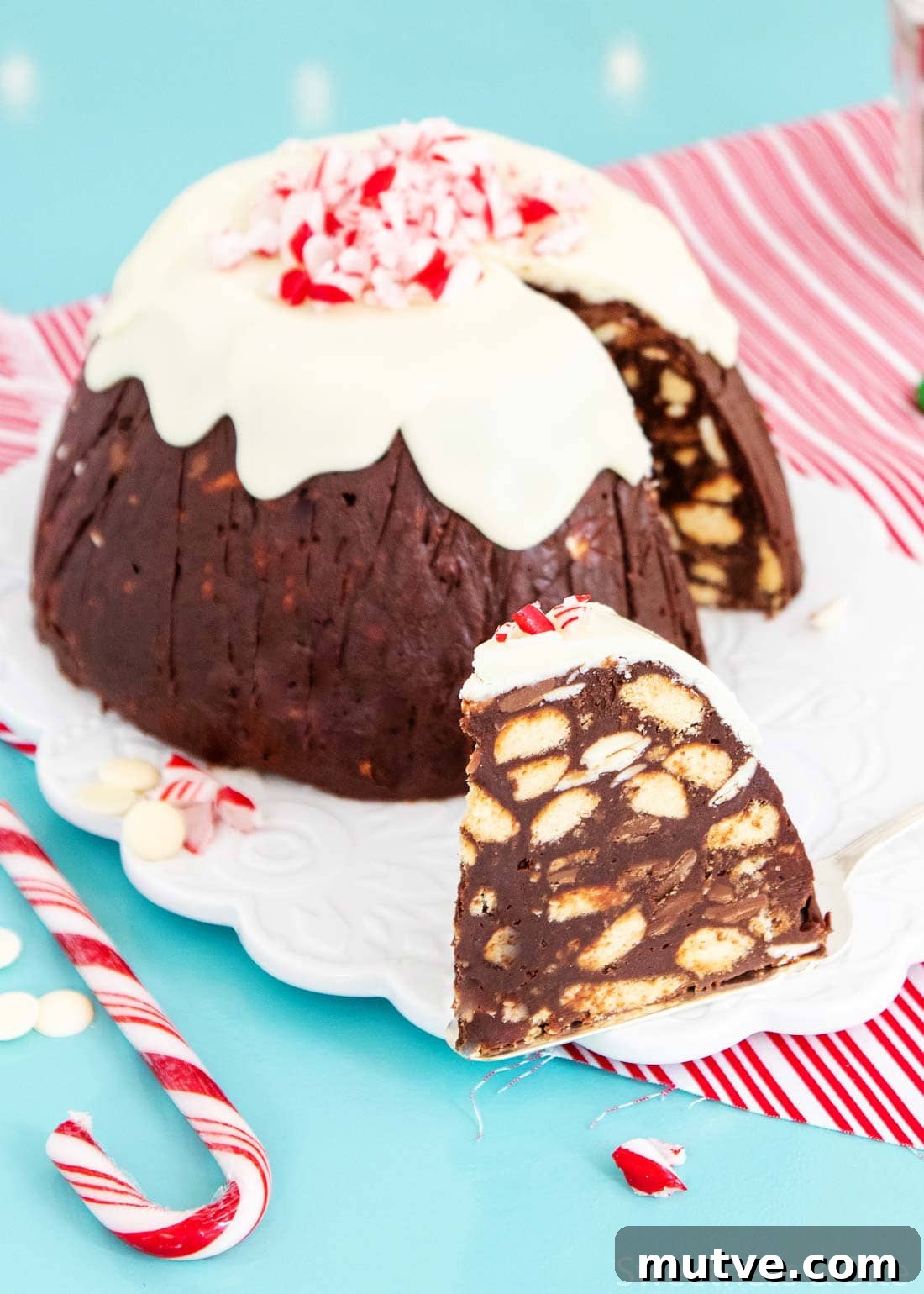 Chocolate Peppermint Fudge Christmas Pudding is a fun and easy twist on a traditional festive treat.