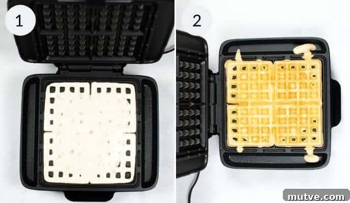 Make the waffle base in the waffle iron.