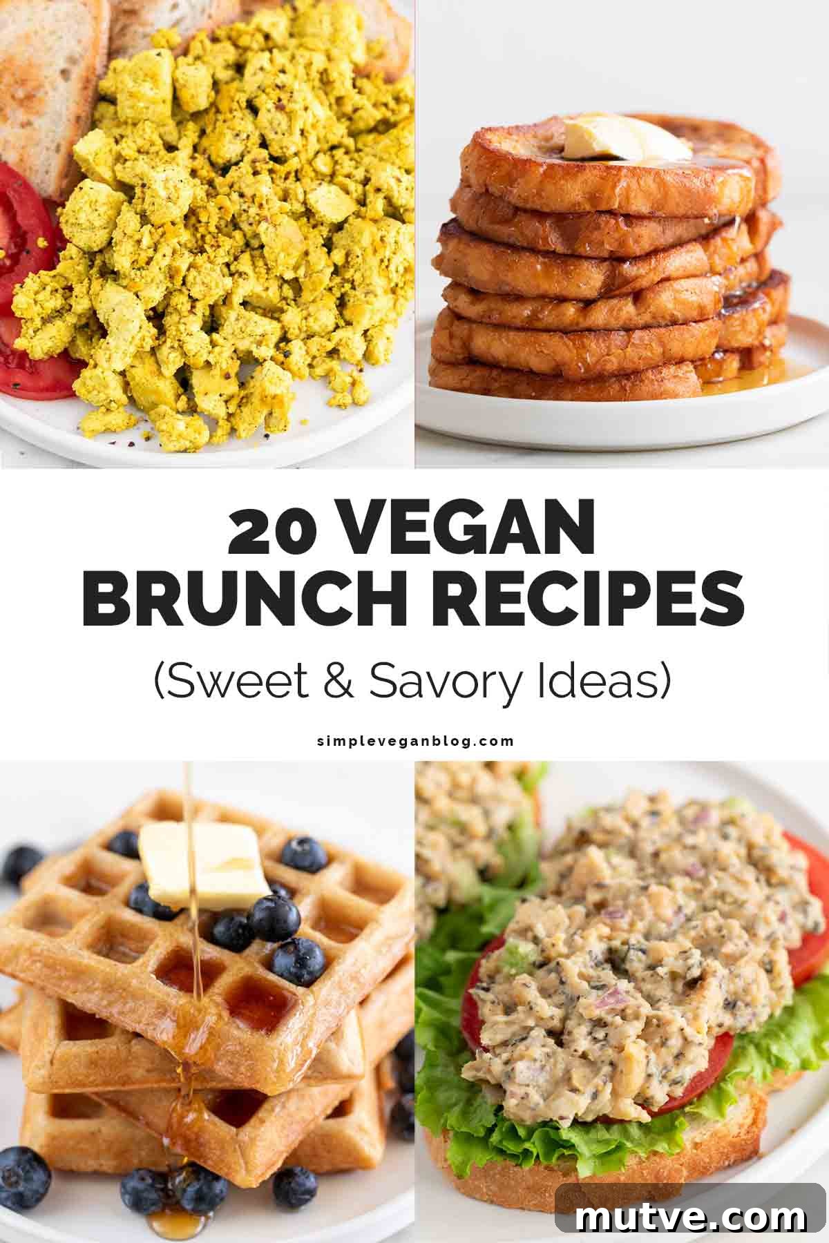 Vegan Brunch Recipes: 20 Sweet & Savory Ideas 2 Vegan Brunch Recipes photo collage.