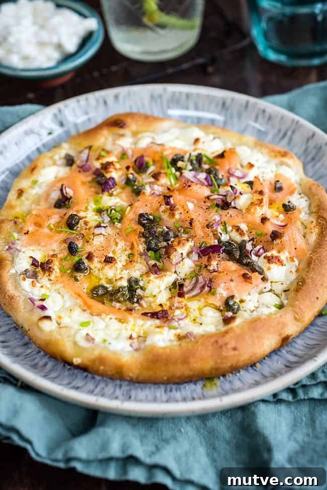 Goat's cheese and salmon skillet pizza