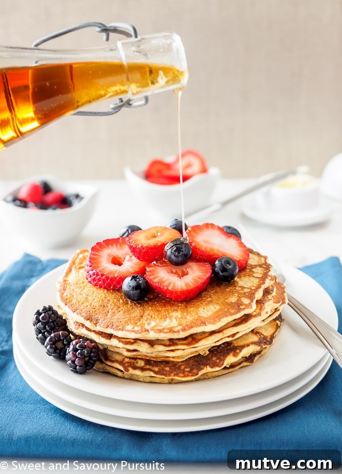 Fluffy Whole Wheat and Quinoa Flour Pancakes 2 A plate of Whole Wheat Quinoa Flour Pancakes