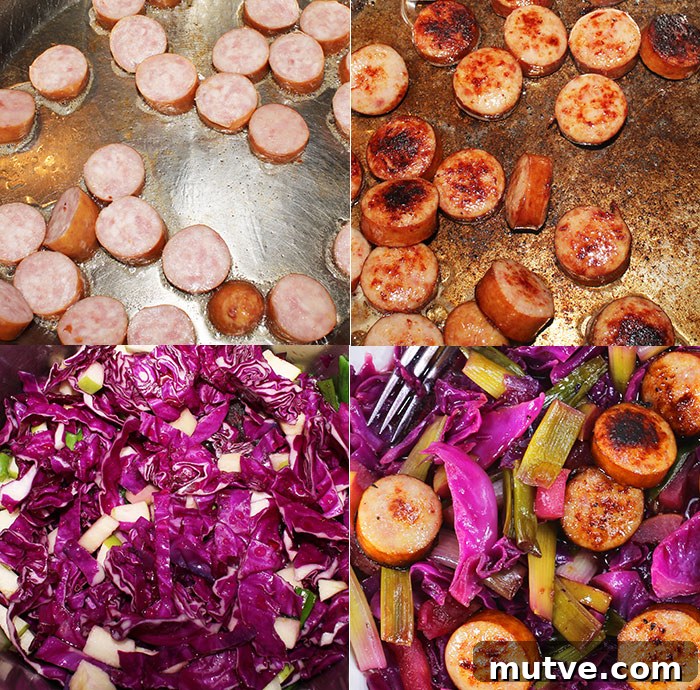 One-Pot Crispy Sausage with Sauteed Cabbage 4 How to Make Smoked Sausage and Cabbage- Step by Step Instruction Collage