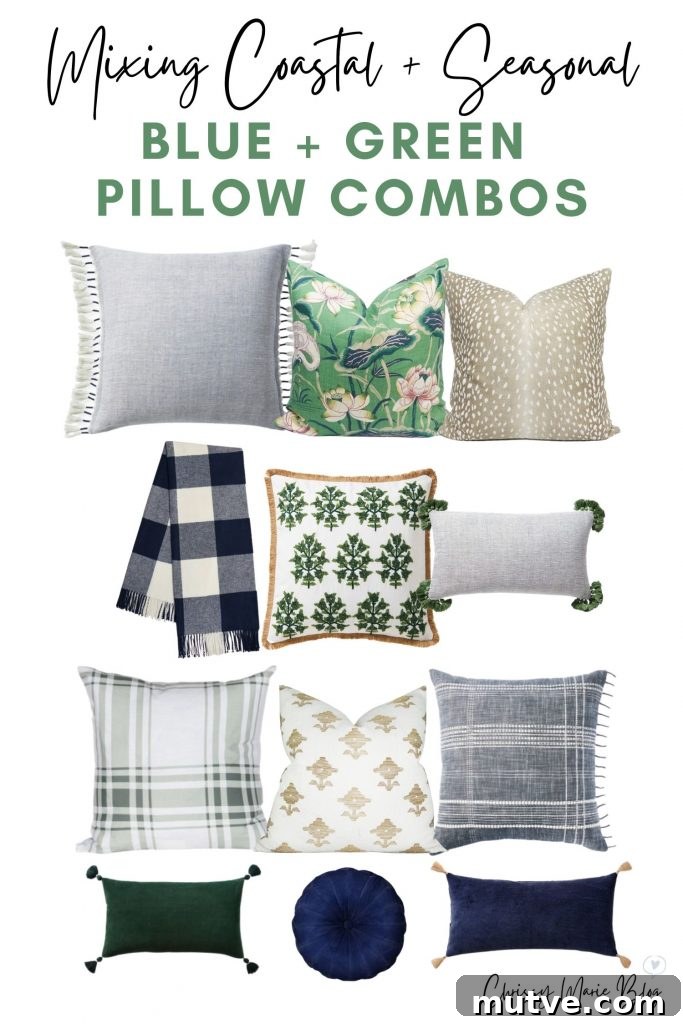 green and navy pillows for christmas and fall