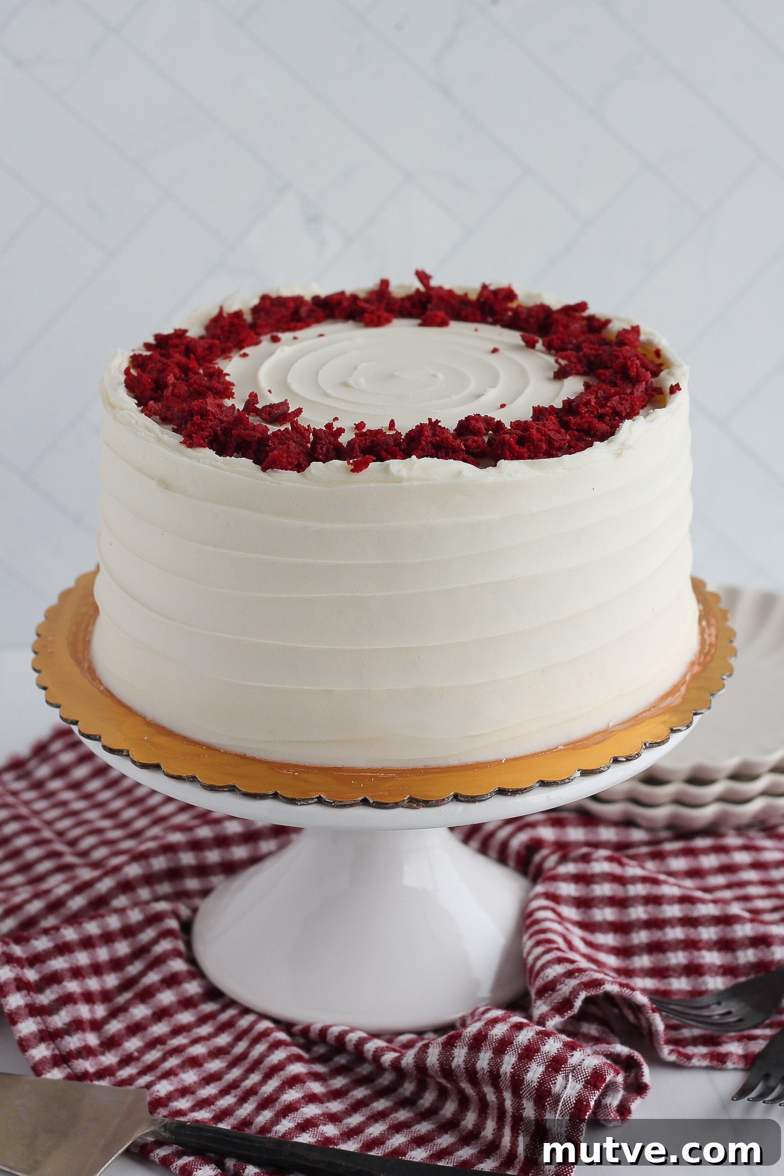 Decadent Red Velvet Cake with Almond Cream Cheese Buttercream 2 Red velvet cake layers