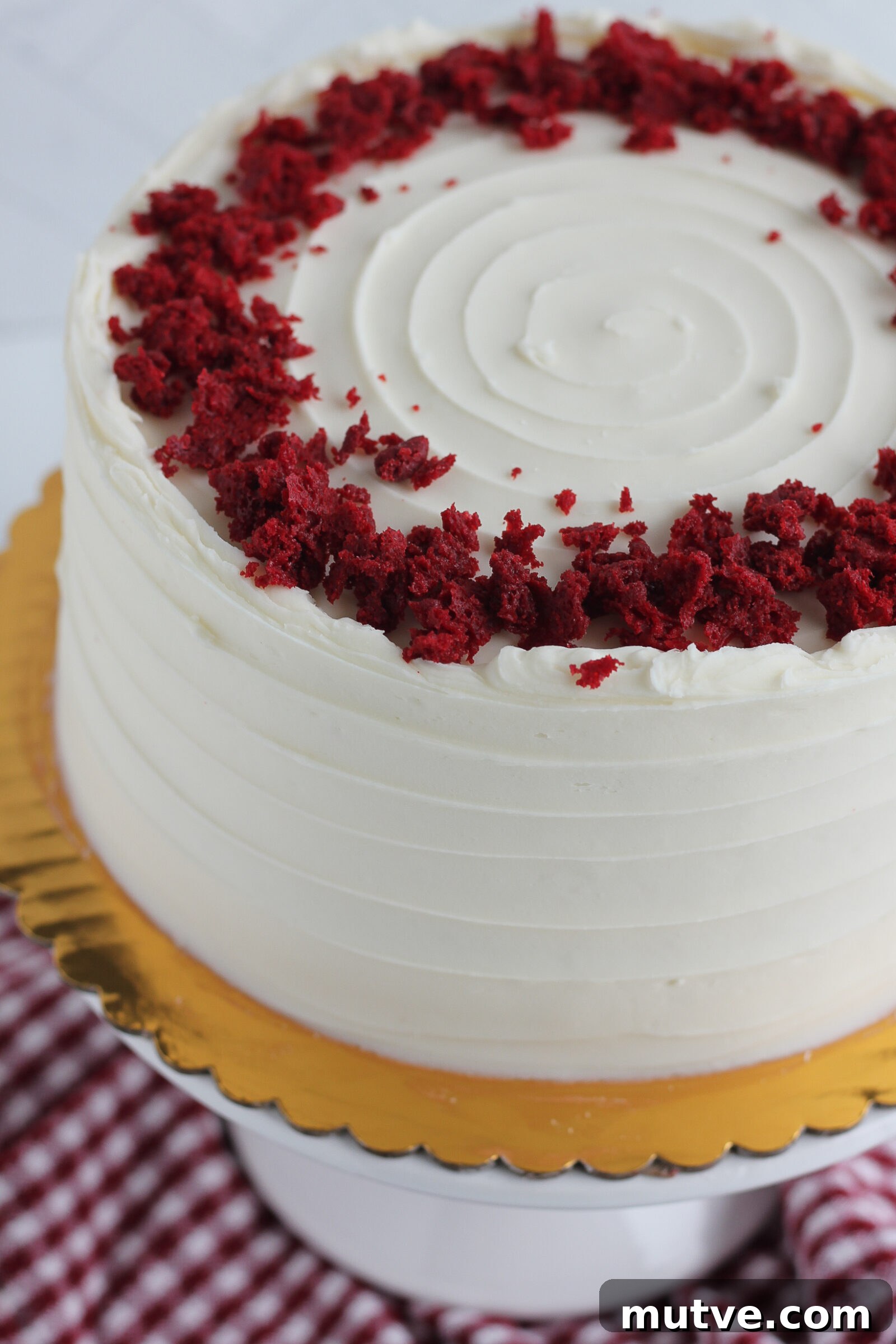 Decadent Red Velvet Cake with Almond Cream Cheese Buttercream 3 Red velvet cake close-up