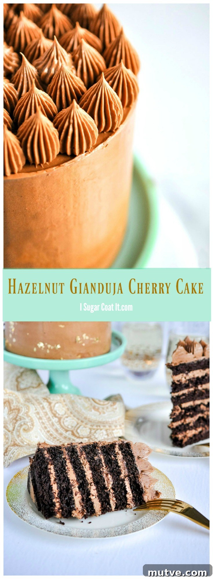 Hazelnut Gianduja Cherry Cake with Video Recipe 4 Hazelnut Gianduja Cherry Cake with six decadent layers of morello cherry chocolate cake and hazelnut gianduja swiss meringue buttercream.