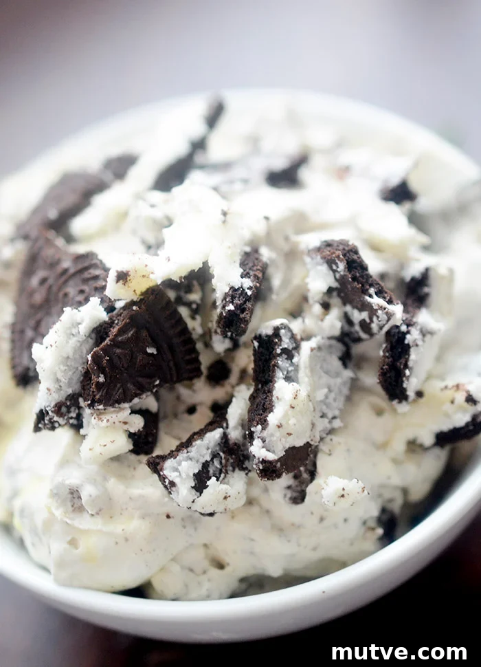 Oreo Fluff dip finished result in white bowl 