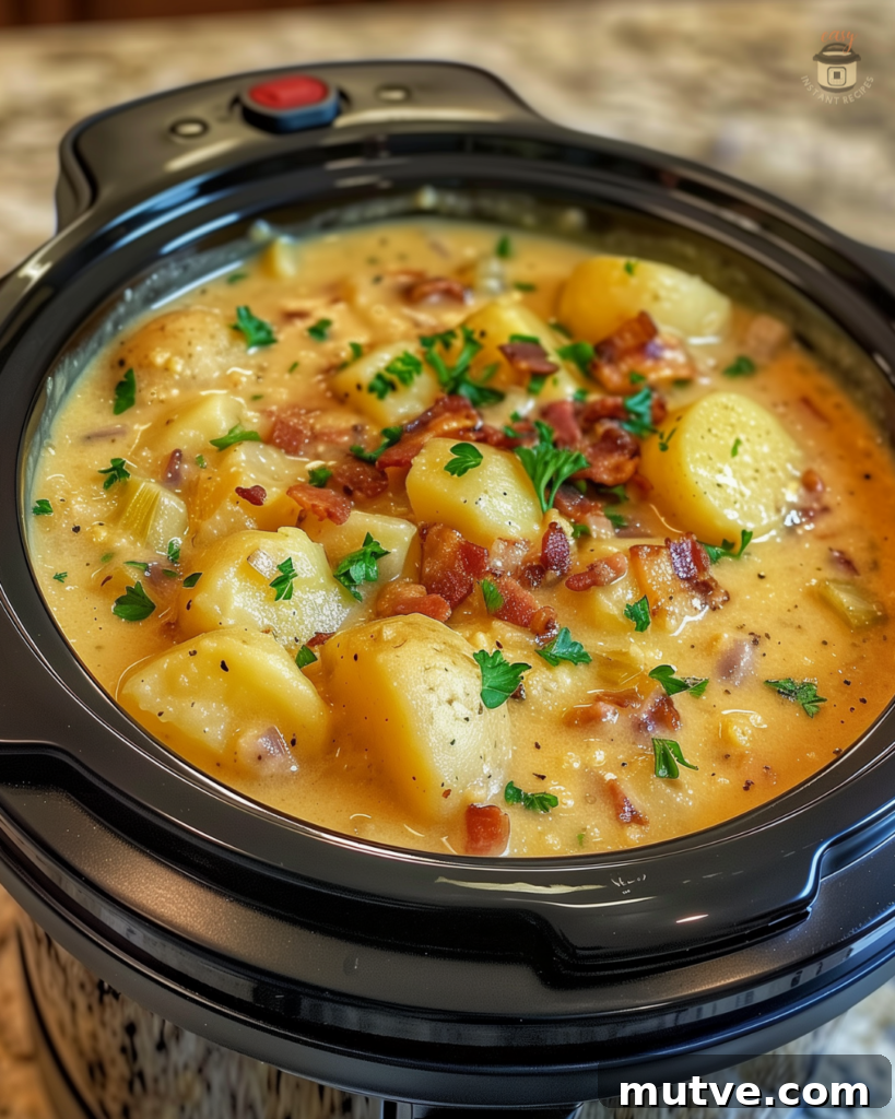 Creamy Slow Cooker Potato and Bacon Chowder 2 Creamy Slow Cooker Hearty Potato Bacon Chowder - Best Comfort Food Recipe