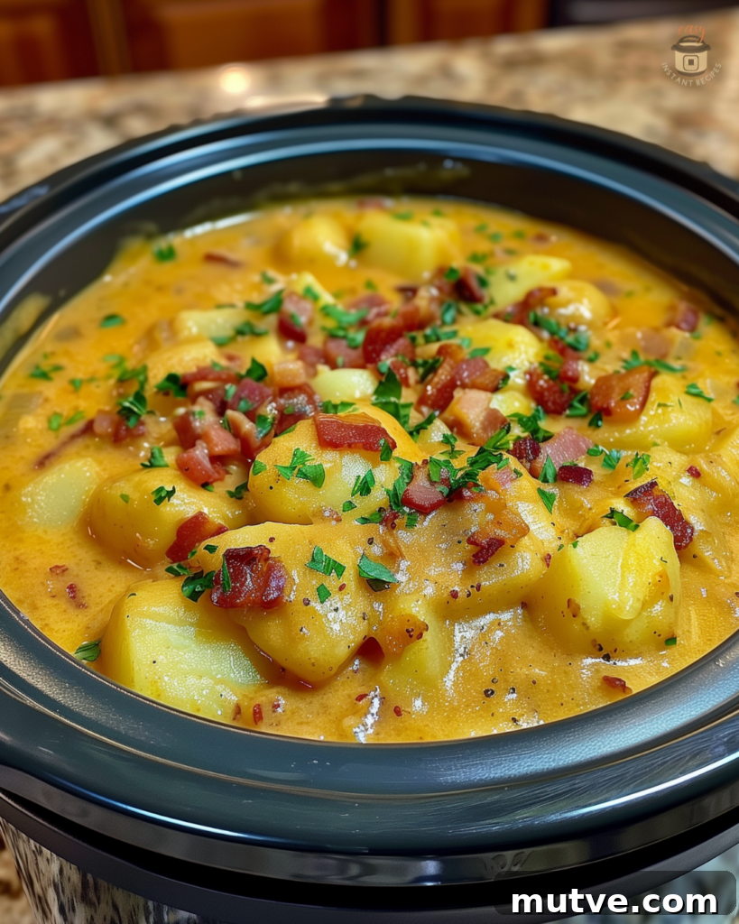 Creamy Slow Cooker Potato and Bacon Chowder 3 Delicious Potato Bacon Soup in a Bowl - Top Slow Cooker Recipe for Easy Dinner