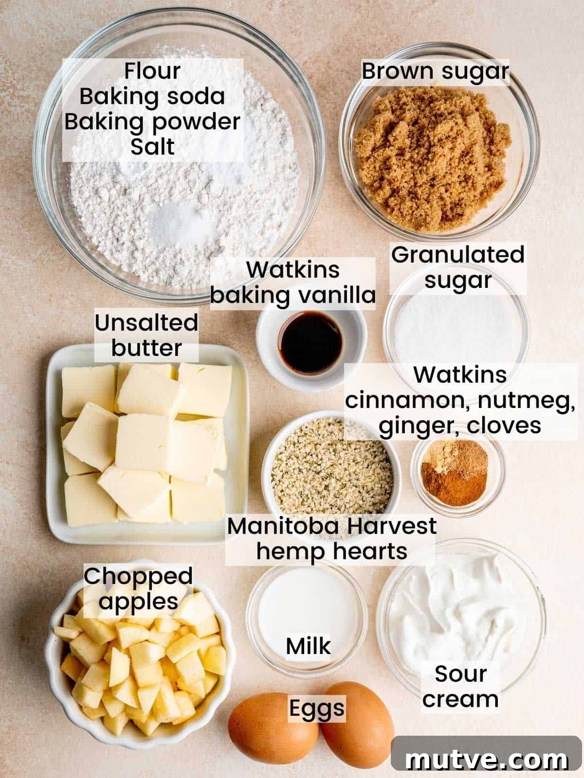 Apple Streusel Muffins Recipe with Cinnamon Crumble 3 Apple Streusel Muffins ingredients labeled
