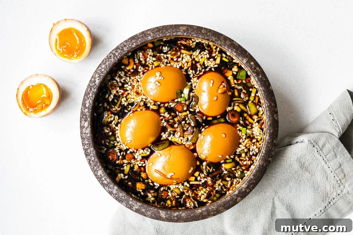 Mayak Eggs Recipe: Korean Soy-Marinated Ramen Eggs 12 Korean marinated boiled eggs in a soy-based marinade.