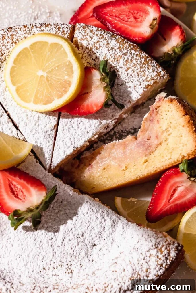 Closeup of strawberry lemon cake