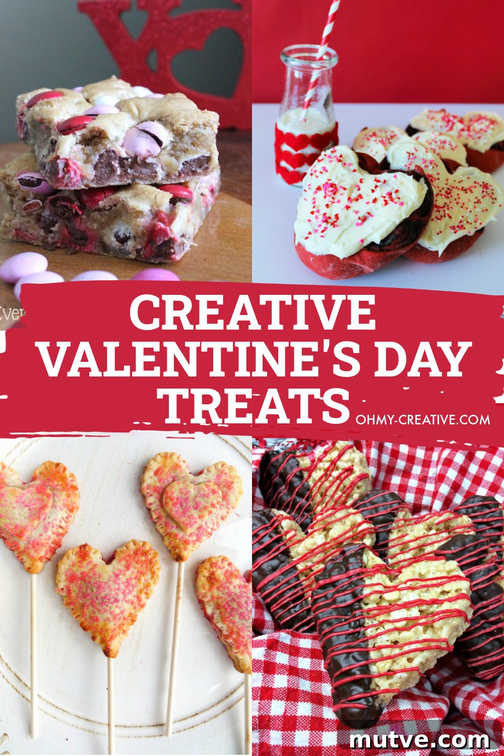 Creative Valentine's Day Ideas to Surprise Your Partner 4 Tasty creative Valentine's Day ideas and treats including heart coffee cakes, heart shaped pies, heart shaped rice krispie treats.