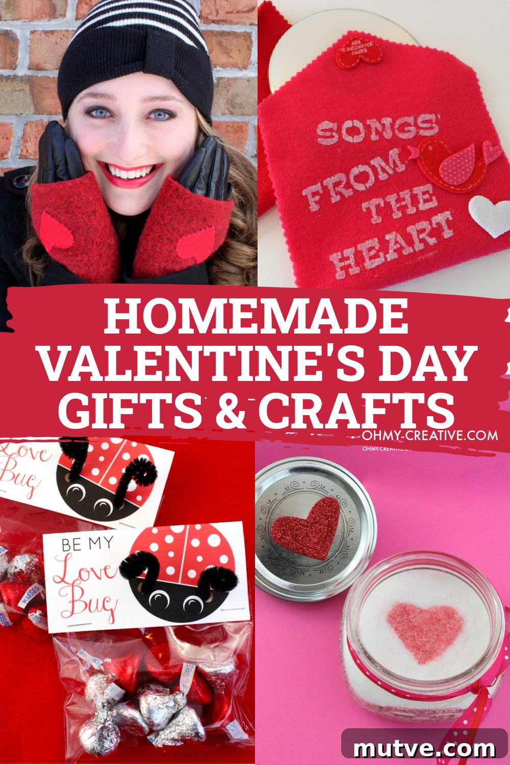 Creative Valentine's Day Ideas to Surprise Your Partner 6 Creative Valentine's Day Crafts including heart fingerless gloves, heart sugar scrub and Valentine's Day Treat bags for kids.