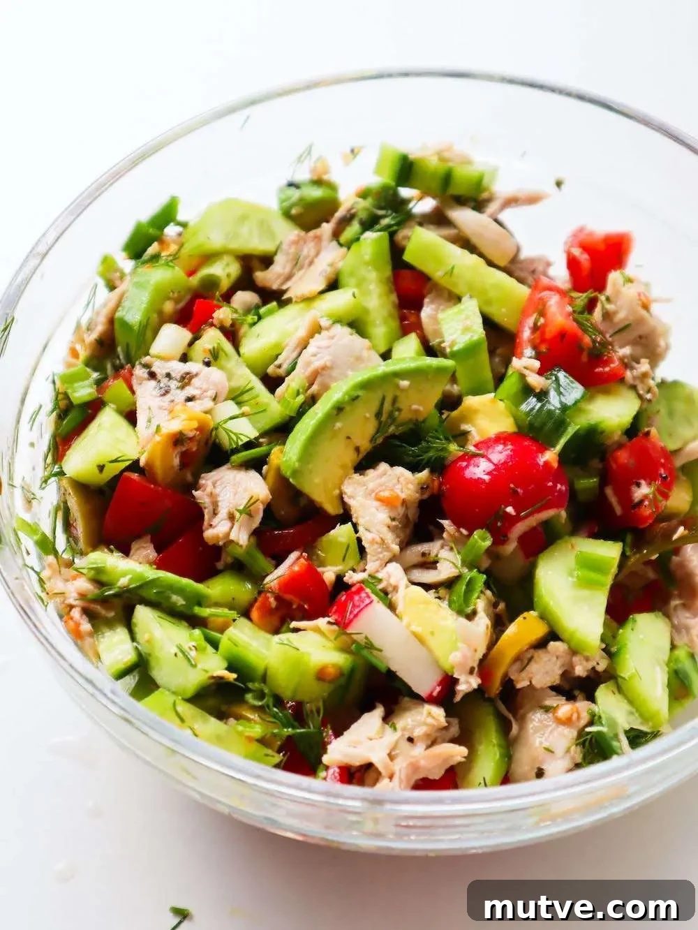 Chopped Chicken Salad Recipe with Avocado and Lemon Vinaigrette 5 This easy chopped chicken salad is a healthy lunch idea that is light, yet satiating and great for meal prep too! Perfect for clean eating, this chicken recipe is low-carb, high-protein, high-fiber, gluten-free and makes a delicious weight loss meal!