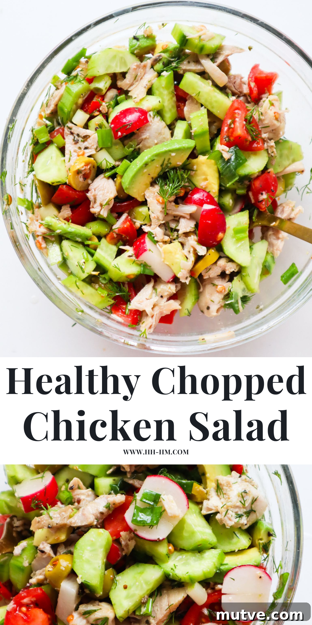 Chopped Chicken Salad Recipe with Avocado and Lemon Vinaigrette 7 This easy chopped chicken salad is a healthy lunch idea that is light, yet satiating and great for meal prep too! Perfect for clean eating, this chicken recipe is low-carb, high-protein, high-fiber, gluten-free and makes a delicious weight loss meal!